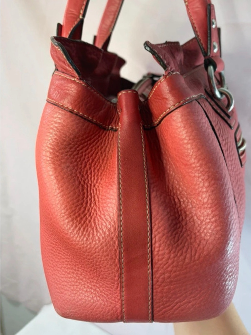 Coach Red Leather Shoulder Bag with Silver Hardware - Picture 4 of 12